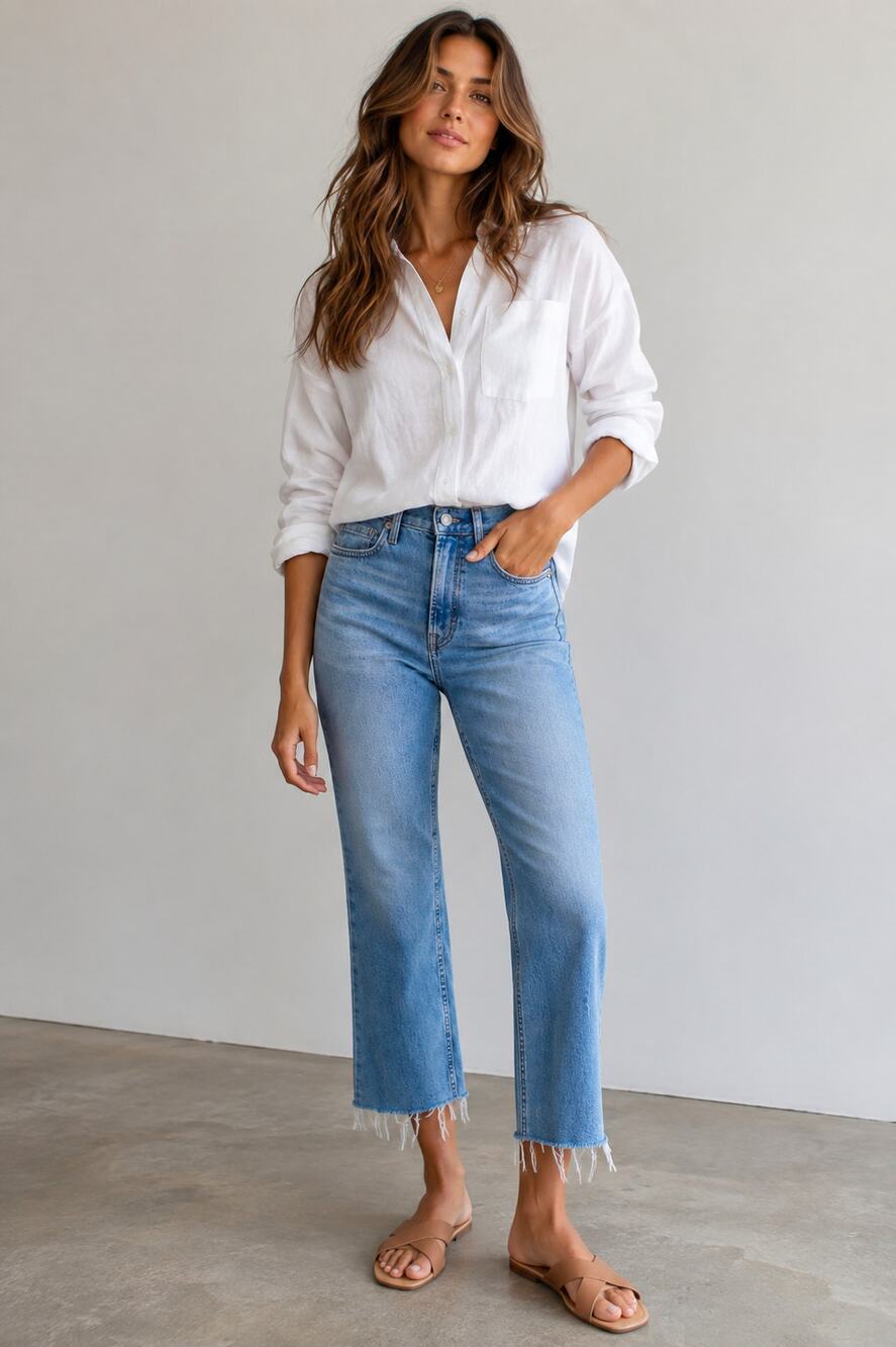 Everlane Women's SZ 26 High Rise Kick Crop Jeans Light Wash